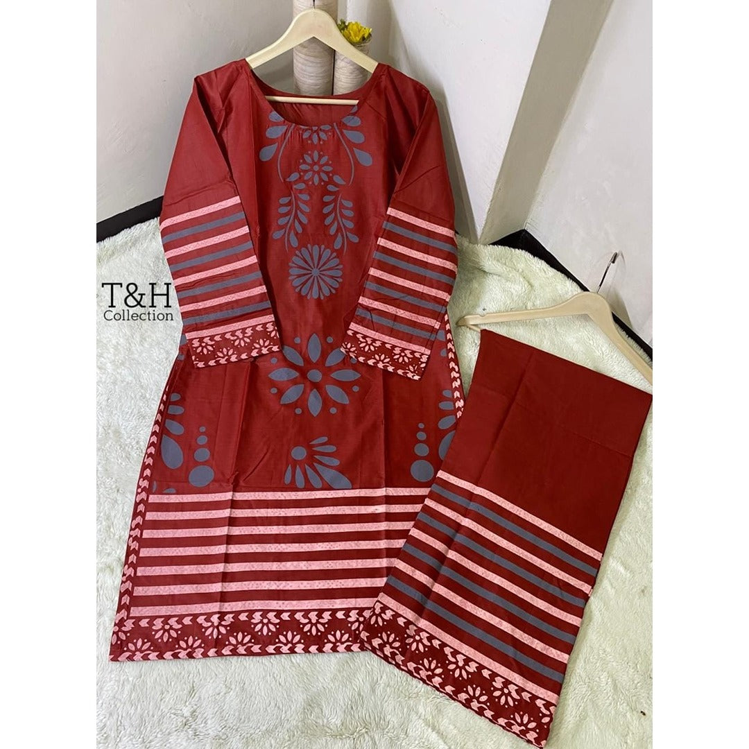 Digital Block Print 2-Piece Suit – Soft Cotton