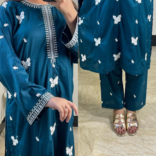Casual Wear 2 Piece Cotton Embroidered Suit | Clearance Sale