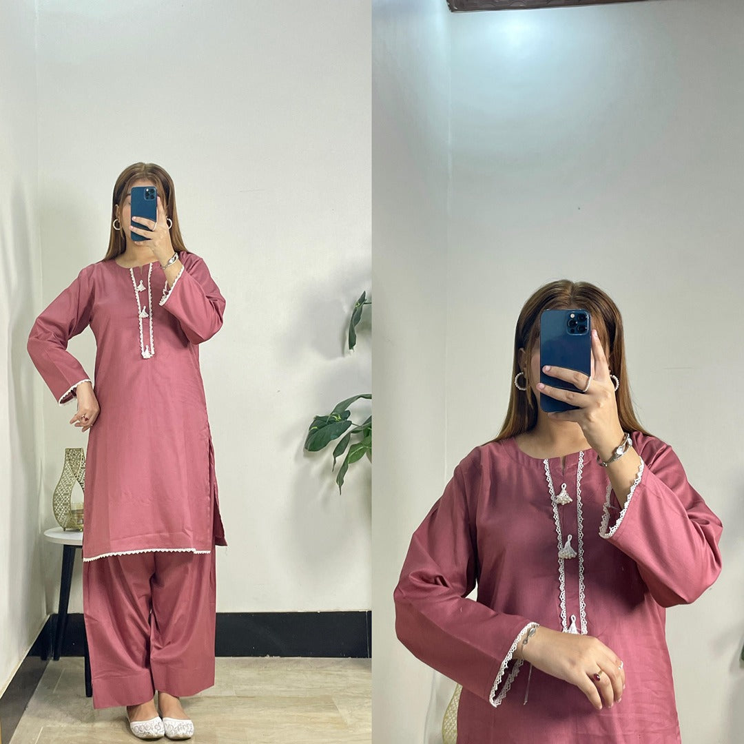 Cotton Casual Wear 2-Piece with Neck Detailing & Fershi Shalwar
