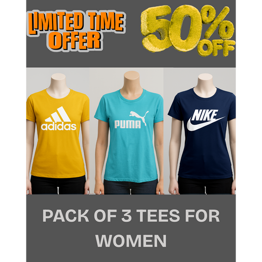 Women’s Half Sleeve Jersey Printed Tees – Pack of 3