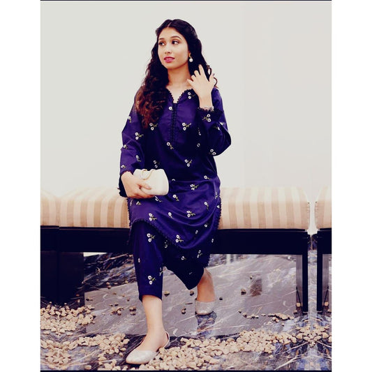 Cotton Partywear Embroidered 2-Piece Suit