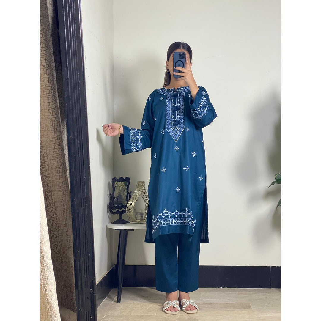 Embroidered Cotton 2-Piece Suit