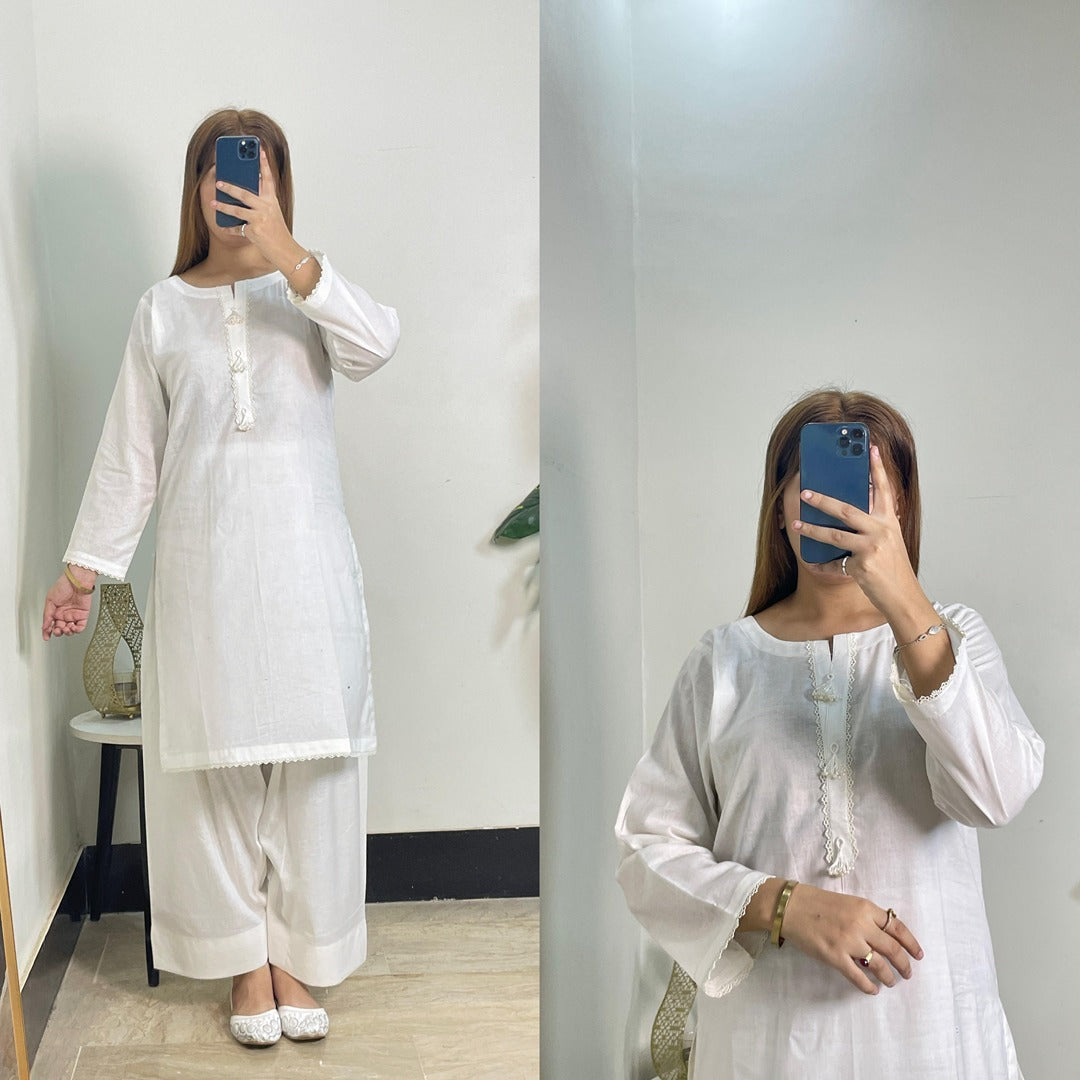 Cotton Casual Wear 2-Piece with Neck Detailing & Fershi Shalwar