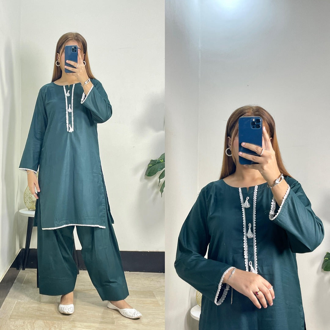 Cotton Casual Wear 2-Piece with Neck Detailing & Fershi Shalwar