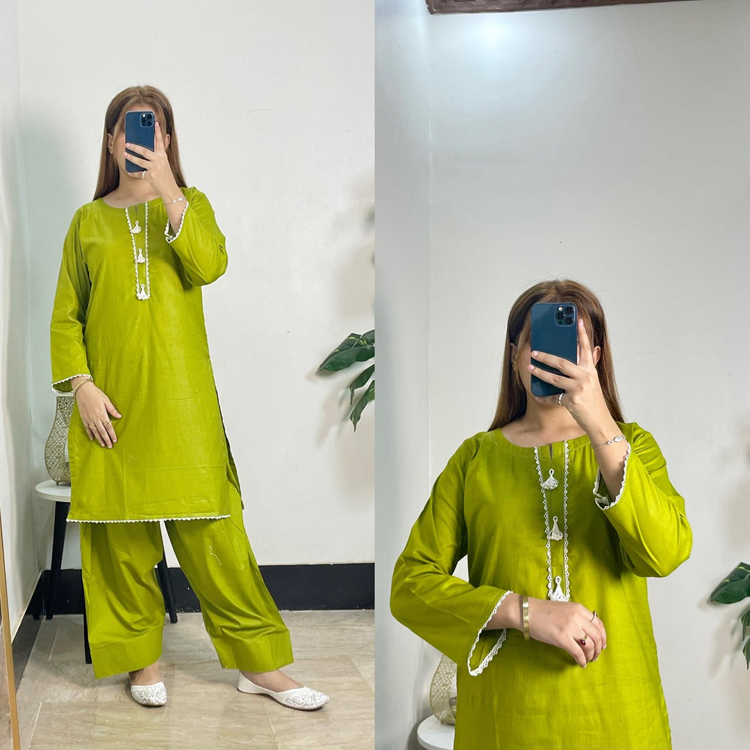 Cotton Casual Wear 2-Piece with Neck Detailing & Fershi Shalwar