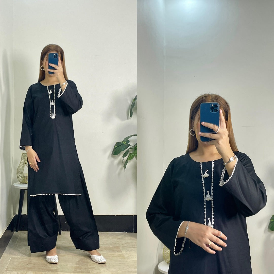 Cotton Casual Wear 2-Piece with Neck Detailing & Fershi Shalwar