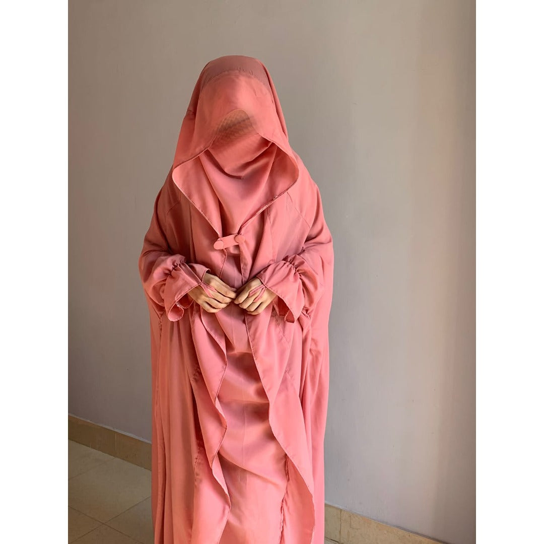 Saudi Jilbab – Premium Peach Nida Fabric (Full Coverage Abaya Style)
