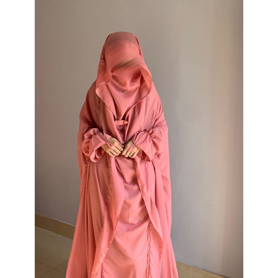 Saudi Jilbab – Premium Peach Nida Fabric (Full Coverage Abaya Style)